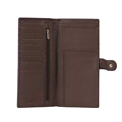 Image of KARA Unisex Tan Leather Passport Holder - Bi-Fold Slim Genuine Leather with Button Lock & 6 Card Slots