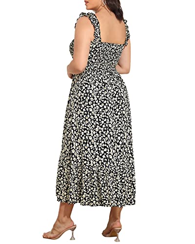 Image of Plus Size Summer Dress - Sun Boho Beach Casual Floral Spaghetti Strap Sleeveless Long Maxi Dresses