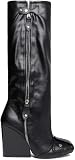 Lemonade Women's Buckle Detail Square Toe Wedge Heel Knee High Long Boot﻿ Senna Black 10n