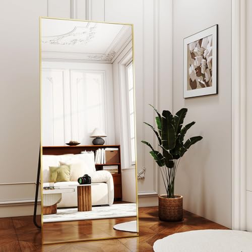 Rectangular Full-Length Mirror, 24"x68" Floor Mirror with Stand, Wall-Mounted Mirror for Bathroom, Dressing Room - Hanging or Leaning - Full Body Mirror for Bedroom, Gold