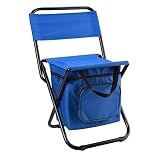 XUnion #57555S Outdoor Klappstuhl mit Kühltasche Kompakter Angelhocker Angelstuhl mit Doppel Oxford Tuch Kühltasche für Fis, Blau#3n256q, M