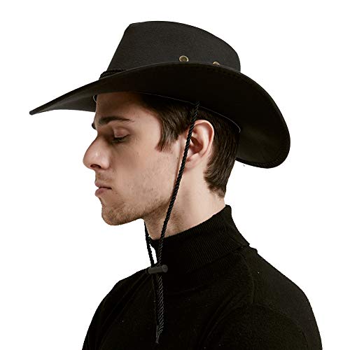 Sandy Ting Men's Outback Faux Felt Wide Brim Western Cowboy Hat (Black) #TOP3