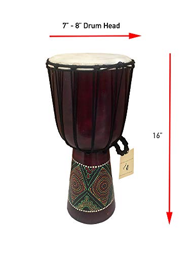 image for Djembe Drum African Bongo Drum Solid Wood & Hand Painted LARGE SIZE 16