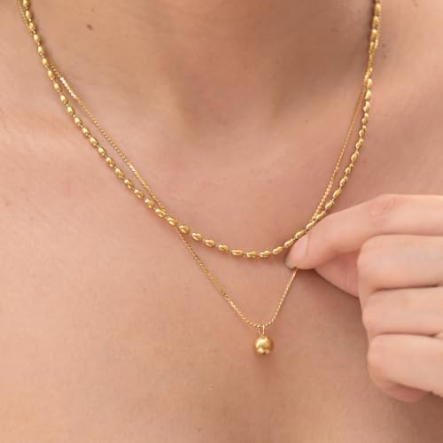 Image of PALMONAS 18k Gold Plated Two-Layered Bead Necklace for Women - Gift for Girls & Women | Waterproof & Anti-Tarnish Necklace