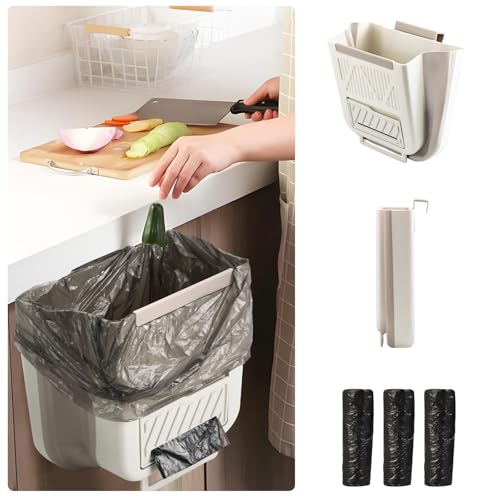 Poubelle de cuisine pliable 8L pour porte d'armoire et camping avec 60 sacs