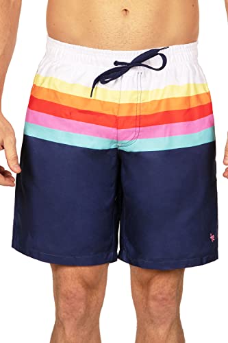 image for Tipsy Elves Navy Blue Striped Santa Fe Classic Fit 7 Inch Inseam Swim 