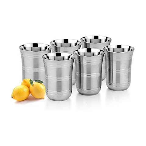 King International 100% Stainless Steel Drinking Glasses, Juice Tumbler shape With Silver Touch Set of 6 Pieces,Made of Unbreakable BPA Free Shatterproof SS That Is Dishwasher Safe Great for Daily, Formal & Outdoor Use, Camping & Picnics Cover