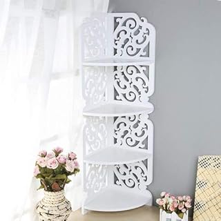 BigTree White Wood 4 Tier Carved Corner Shelf Unit  Bathroom  Cosmetic Storage Bookcase Display