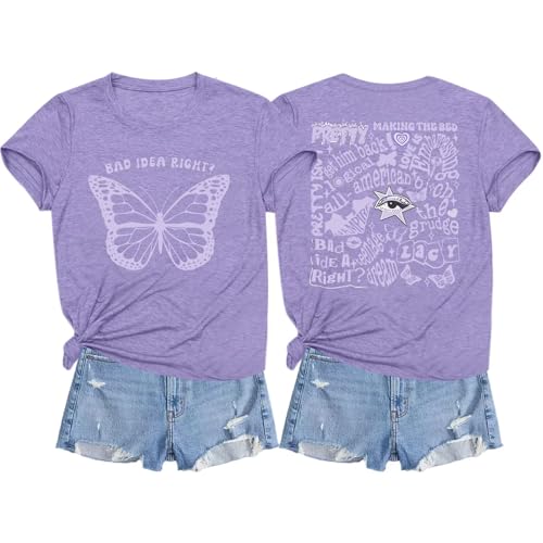 Bad Idea Right Shirt Vintage Graphic Tees for Women Concert Music Pop Rock Album Tour Tshirts Letter Print Top