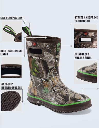 Image of Trudave Rubber Rain Boots for Men, Neoprene Waterproof Rain Boots, Mid Calf All-Season Mud Boots, Insulated Warm Outdoor Work Shoes for Hunting, Gardening, Farming, Yard Working