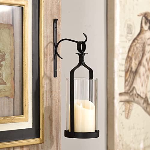 Souliron Hanging Hurricane Glass Wall Sconce Candle Holder Black Metal Wall Decorations Set Of 2 Hlj15-291B2 #TOP4