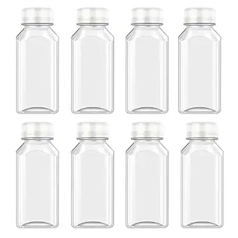 XYSMZM 8 Pcs 8 Oz Plastic Juice Bottles with White Tamper-Proof Caps