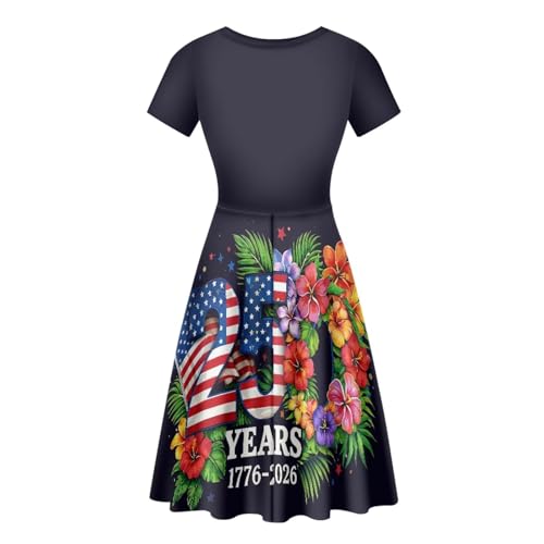 Image of HUGS IDEA Womens Puffy Swing Midi Dress Round Neck Short Sleeve Party A-Line Dresses