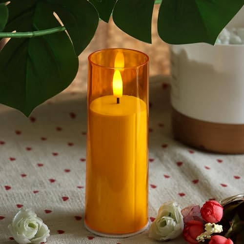 Image of CANDLE CHOICE Indoor Outdoor Flameless Candles with Timer Waterproof Realistic Flickering Battery Operated Pillar LED Lights with Acrylic Shell Wedding Party Christmas Decorations 6 Pack 2 inchx6 inch Gold
