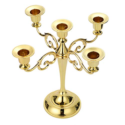 Ownmy 5 Arms Metal Candelabra Candlestick Silver European Elegant Candle Holder Candle Stand For Wedding Dining Table Christmas Party Home Decoration (Golden Tone) #TOP3