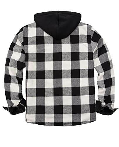Image of ZENTHACE Mens Sherpa Lined Flannel Shirt Jacket with Hood,Full Zip | All Sherpa Lining,Adjustable Drawstring,4 Utility Pockets,Transitional Weather Layering Coat,Outdoor Walk,Casual Dailywear