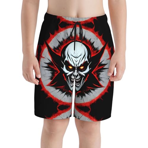 Red and Black Evil Ghost X-Large Youth Beach Pants, Soft and Breathable, with Drawstring Waist, Suitable for Sports and Leisure.3
