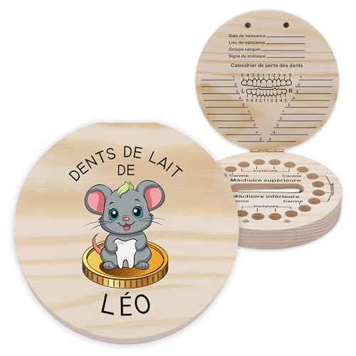 LAUBLUST Boîte à dents personnalisée avec prénom - Boîte à dents avec la Petite Souris | Cadeau pour garçons et filles - Boîte à dents de lait &amp; boîte en bois pour dents - Souvenir pour enfants