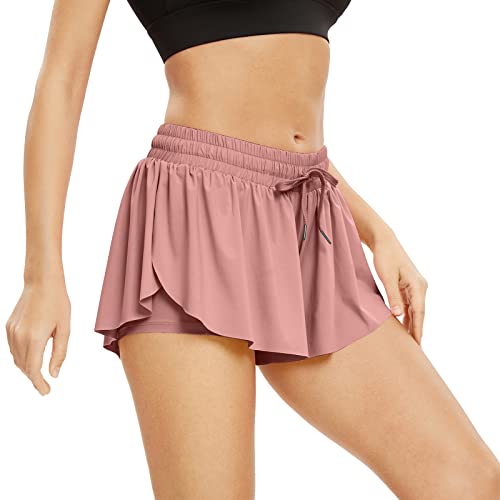 Image of Flowy Athletic Shorts for Women Gym Yoga Workout Running Biker Spandex Butterfly Tennis Skirts Cute Clothes Summer