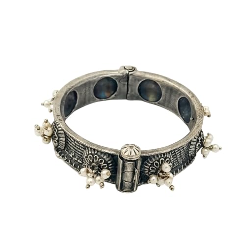 Ruby Drop Accent Kada for Women | Grey-Toned Bracelet with Stone Drop Detailing and Traditional Design | Ethnic Jewellery Accessory for Festive Occasion, Party and Gifting-image-15