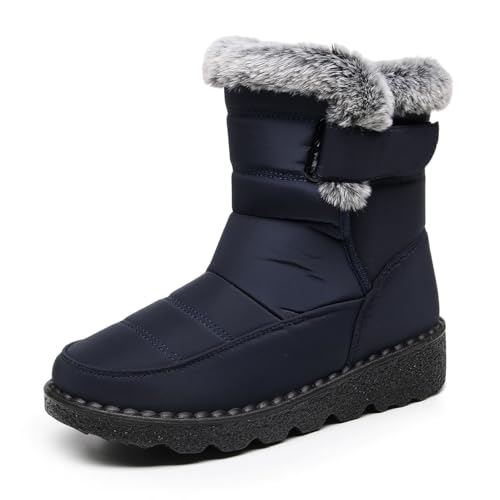 Image of Winter Snow Boots for Women Men, Lightweight Water-Resistant Boots | faux fur lining, rubber sole, warm winter wear, dog walking, errands, light snow, indoor outdoor