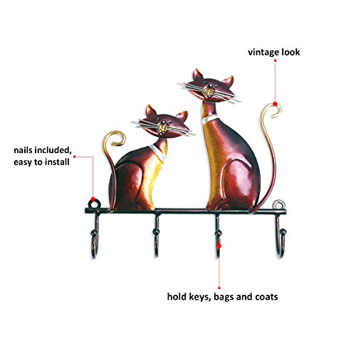 Tooarts Appendiabiti Da Parete In Ferro Gatto Decor 4 Ganci Per Cappotti Borse Supporto Da Parete Appendiabiti Da Parete Regalo Decorativo - 6