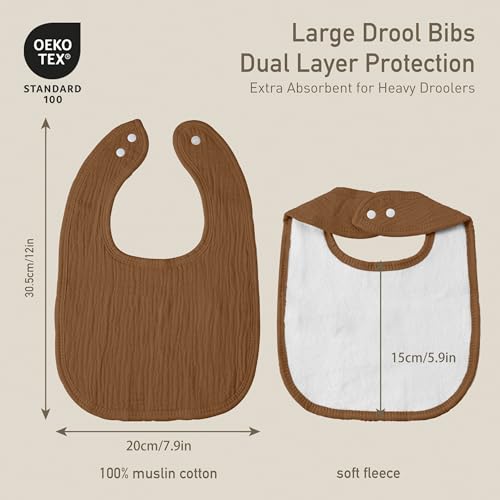 Image of Muslin Bibs for Baby Boy Girl, Adjustable Fit for Drooling and Teething | 8Pk, 100% Cotton Surface & Multi-Layer Absorbent Core, Shrink-resistant & Fade-Proof, Gentle on Sensitive Newborn skin