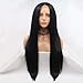 Lucyhairwig 180% Density Black Synthetic Lace Front Wig Silky Straight Heat Resistant Fiber High Temperature Replacement Wigs Pre Plucked Hairline For Women 24inch