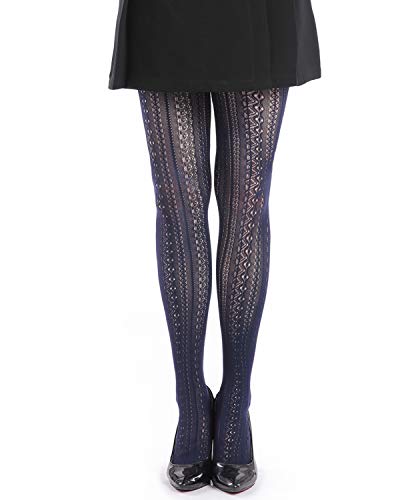 SportsWell Women Fishnet Hollow Out High Waist Lace Stockings Tights Pantyhose Navy blue One Size