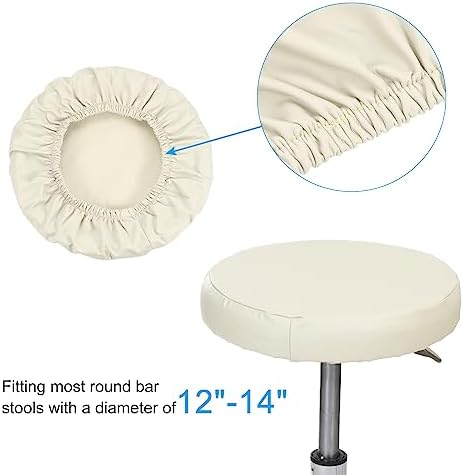PATIKIL Round Bar Stool Cover, PU Leather Washable Elastic Stool Cushion Cover for Diameter 12"-14" Chair, Beige