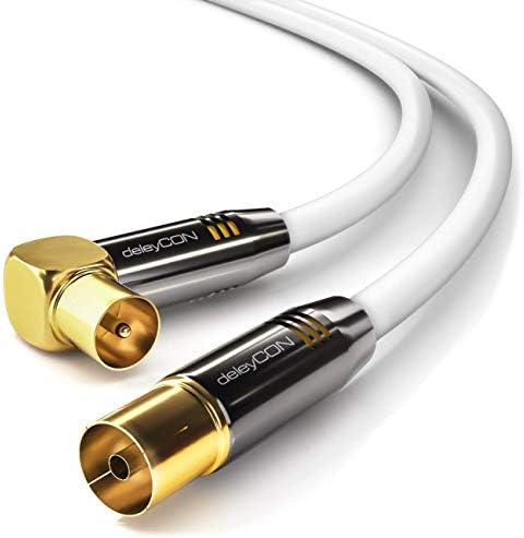 deleyCON 1m (3.28 ft.) TV Antenna Cable Coaxial Cable Gold-plated connector 1x 90° angle 1x straight Metal Connector UltraHD FullHD HDTV - Black