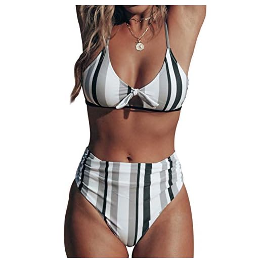 CUPSHE Dam röd vit svart rand bikini rosett skjorta baddräkt, flerfärgad, M