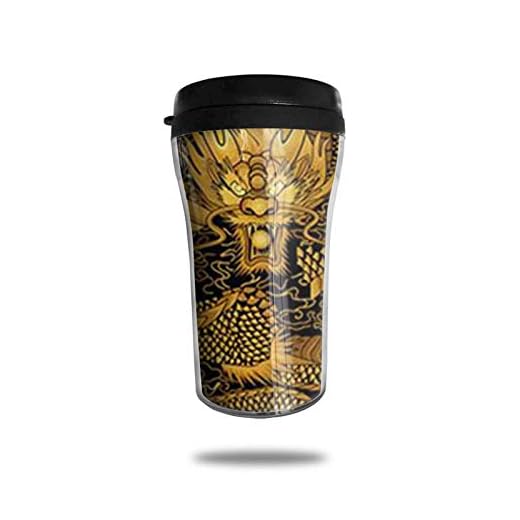 Resa kaffemugg 3D-tryckt bärbar vakuumkopp, isolerad tekopp vattenflaska termosmuggar resemugg för män kvinnor pojke flicka, målning kinesisk gyllene drake