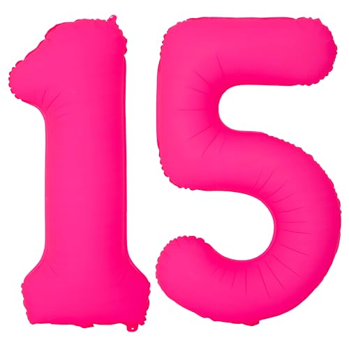 Pink Birthday Number 15 Balloons 40IN Fluorescent Pink 51 Foil Balloon