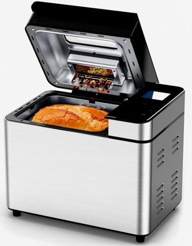 25-IN-1 Automatic Bread Machine | 2lb Size with Visible Lid, Auto Nut Dispenser, One-Touch Display, 13-Hour Delay Timer & Recipes – Easy to Use, High Success for Homemade Bread. Dark Gray