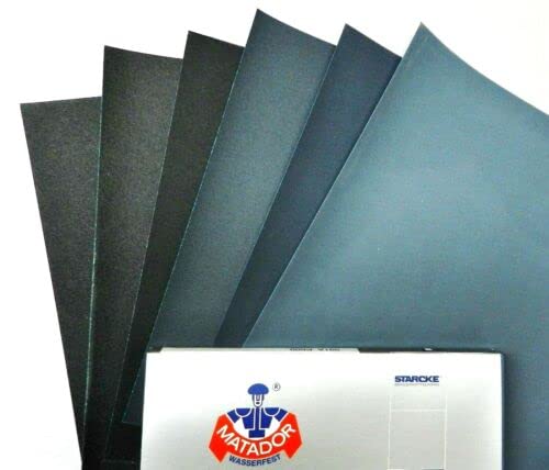 9x11 Matador Sanding Sheets Wet/Dry Waterproof Sandpaper S/C Grit 1500 2000 2500 3000 5000 7000 6 Assortment Fine Abrasive for Sanding, Wood Finishing, Metal Furniture Polishing Made in Germany