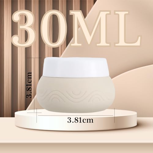 Image of Lyrovo 30ml Silicone Travel Containers for Toiletries, Set of 4 - BPA-Free Leakproof Refillable Cosmetic Jars with Clear Bag, Name Stickers, and Scoops for Face, Hand & Body Creams (Beige)
