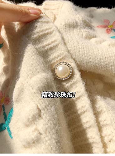 Flower Embroidery Button Sweater Women Sweet Cardigans Ladies Autumn Winter Knit Loose Long Sleeve Crochet Tops Retro 1Green S #TOP5