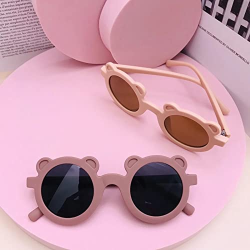 Muineobuka Children Sunglasses Girls Boys Round Frame Sunglasses Kids Cute Bear Shaped Sunglasses Beach Holiday (Brown, One Size) #TOP3