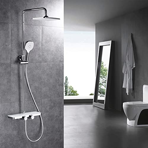 Mélangeur douche noire et baignoire avec plateforme de rangement verre