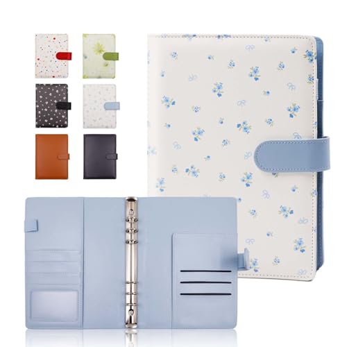 A5 K-Pop Photocard Binder 6-Ring Refillable Notebook Planner Cover Collectors Album PU Leather Binder Cover for Organizing K-Pop Trading Cards Game Cards & Memorabilia(floral blue A5)