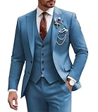 SPTALLFITJSV Dusty Blue 3 PCS Suit Classic Fit Men's Suit Elegant Formal Suits for Men Big Men Tuxedo Cotton Dusty Blue Colored 3 Piece Suits 2XL