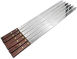 SDMAX 6X Flat Kebab Skewers with Wooden Handle, Flat Design, Comfortable Grip, Reusable Metal Skewer Sticks for BBQ, Cocktail, Shish Kabob, Easy to Clean Skewers 40cm