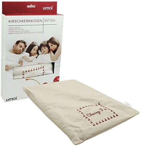 UMOI Cherry Pit Pillow 20x30cm with 350g Cherry Pit Filling, Cotton Cover, Natural Design