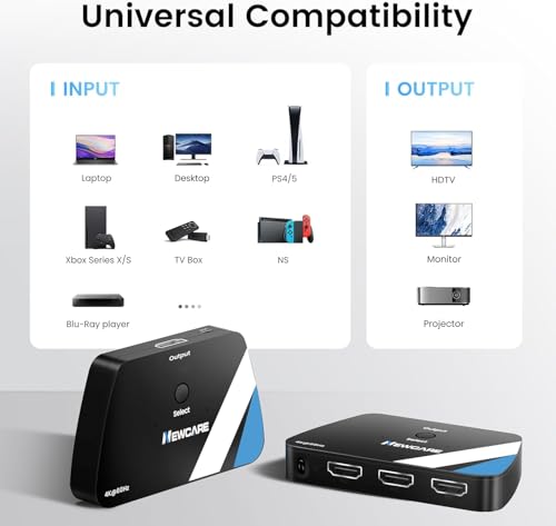 Image of HDMI 2.1 Switch 3 in 1 Out, 4K@120Hz 8K@60Hz 48Gbps Dolby ALLM with Remote