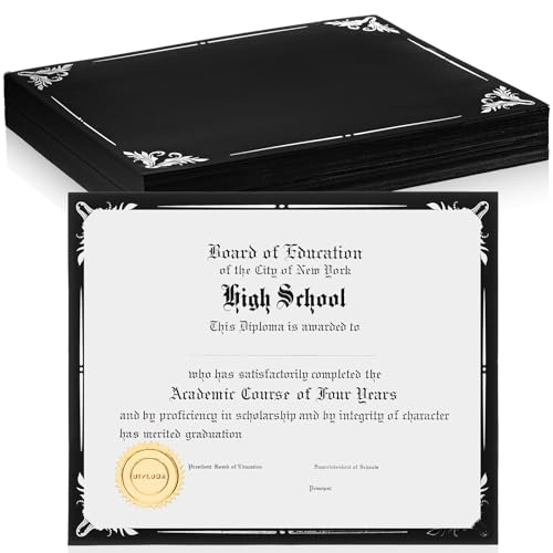Fainne 50 Pcs Single Sided Certificate Holder Diploma Covers with Foil Border for 8.5 x 11 Inches Certificates Cardstock Document Papers Award Competition Supplies(Black, Silver)