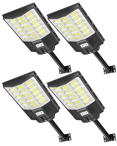 Sararoom Farolas Solares 1000W | 6500K Focos LED Exterior | Impermeable IP65 Farola Energía Solar con Sensor de Movimiento y Control Remoto, Luz de Seguridad para Camino Terraza Patio Garage, 4Pcs