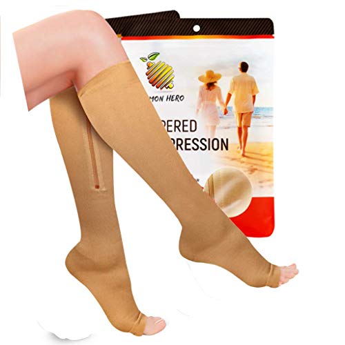 Zipper Compression Socks with Zip Guard Skin Protection & Open Toe