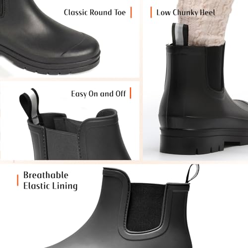 Image of Furuian Women's Ankle Rain Boots Waterproof Chelsea Rain Boots Rubber Boots Women Short Garden Boots Anti Slip Outdoor Lightweight Work Booties
