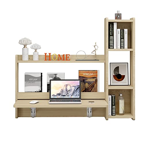 Pmnianhua Floating Desk,41''Wall Mounted Table Folding Fold Down Laptop Computer Desk with Storage Shelves for Wall Bedroom Small Space (Light Oak)